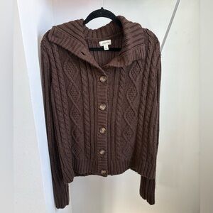 St. John’s Bay Y2K Brown Cable Knit Cardigan Sweater XLT